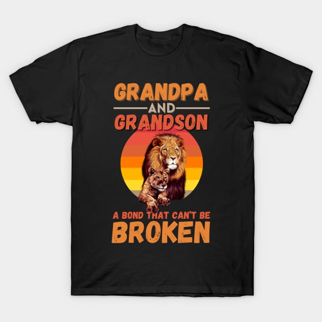 Grandpa And Grandson A Bond That Can’t Be Broken Retro Sunset Lion T-Shirt by JustBeSatisfied